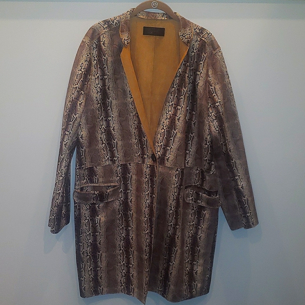 Faux suede snake print trench